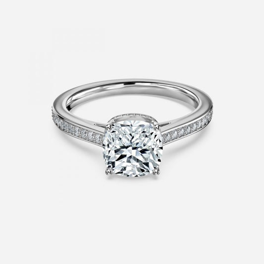 Inez Cushion Hidden Halo Moissanite Engagement Ring