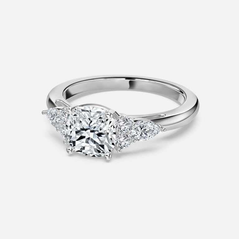 Carmel Cushion Three Stone Moissanite Engagement Ring