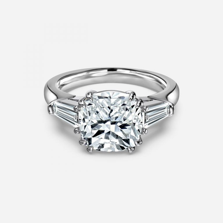 Calliope Cushion Three Stone Moissanite Engagement Ring