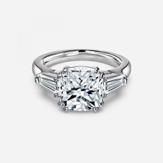 Calliope Cushion Three Stone Moissanite Engagement Ring