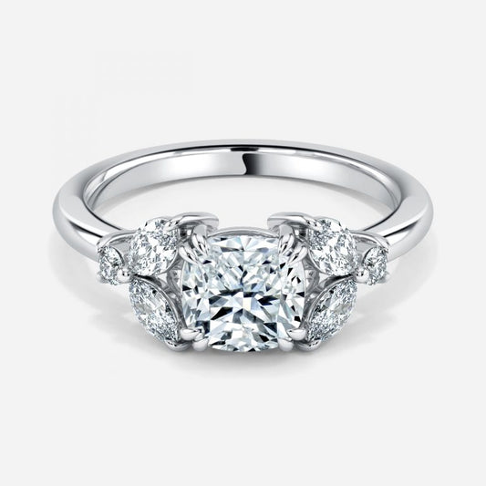 Zephyr Cushion Three Stone Moissanite Engagement Ring