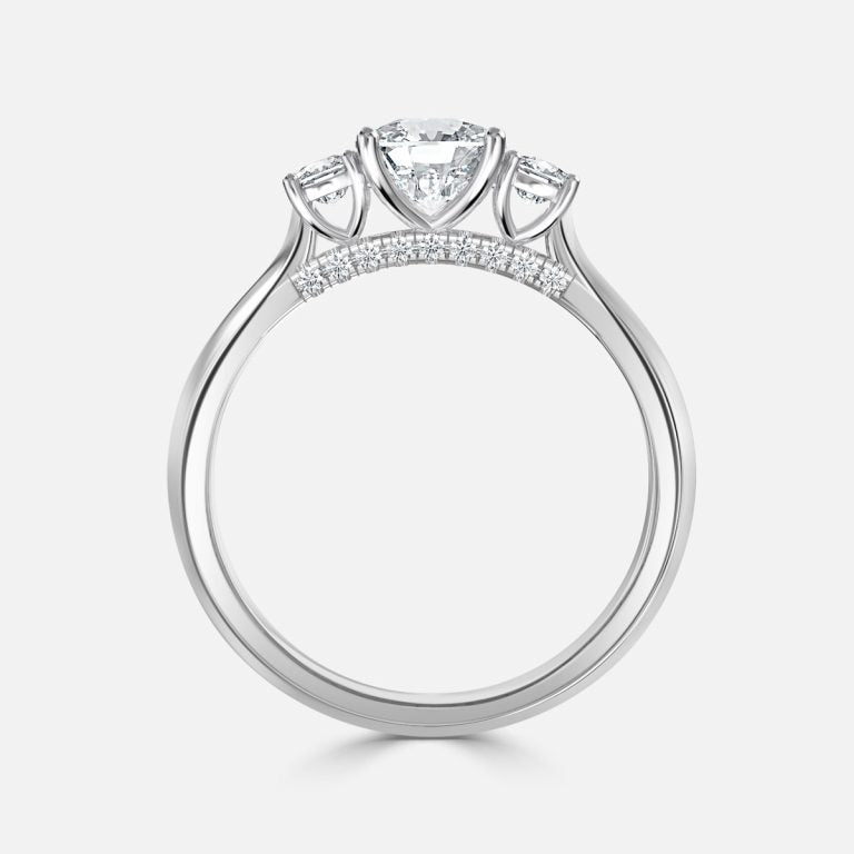 Elspeth Cushion Three Stone Moissanite Engagement Ring