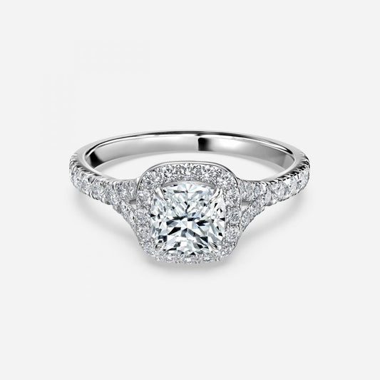 Dove Cushion Halo Moissanite Engagement Ring