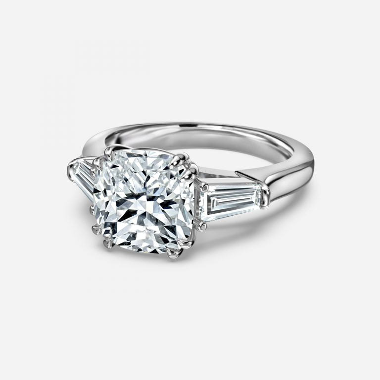 Calliope Cushion Three Stone Moissanite Engagement Ring