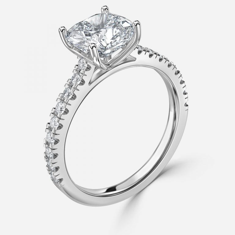 Halcyon Cushion Diamond Band Moissanite Engagement Ring