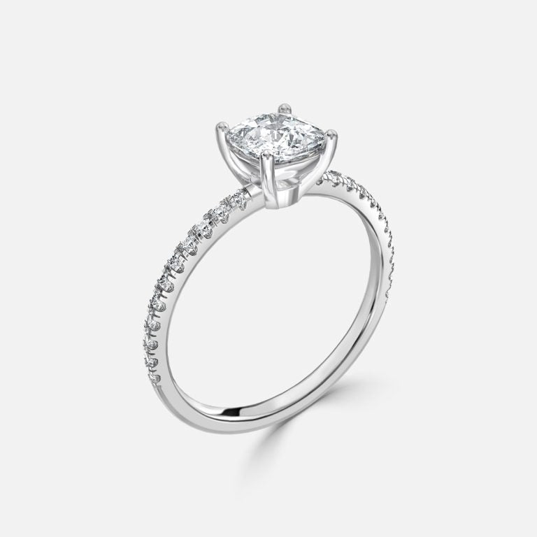 Maeve Cushion Diamond Band Moissanite Engagement Ring