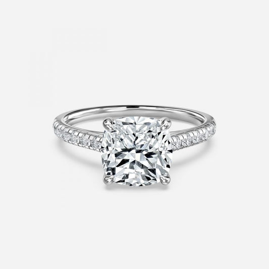 Clio Cushion Diamond Band Moissanite Engagement Ring