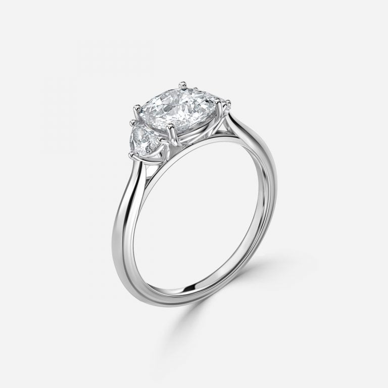 Kiara Cushion Three Stone Moissanite Engagement Ring