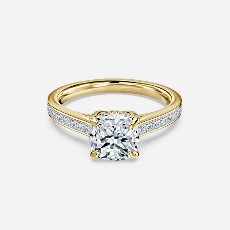 Marigold Cushion Hidden Halo Moissanite Engagement Ring