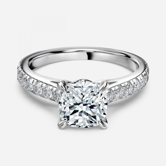 Aveline Cushion Diamond Band Moissanite Engagement Ring