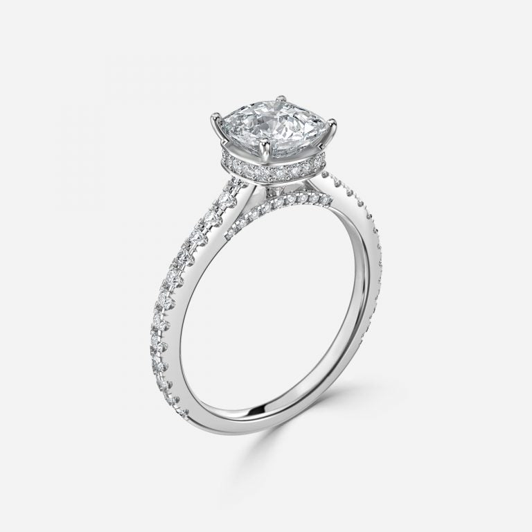 Devi Cushion Hidden Halo Moissanite Engagement Ring