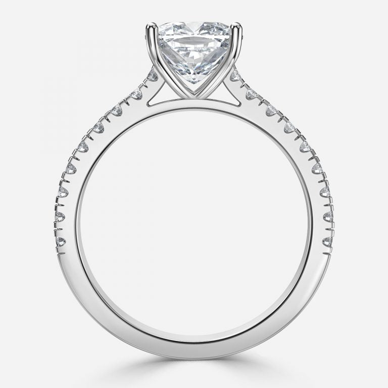 Halcyon Cushion Diamond Band Moissanite Engagement Ring