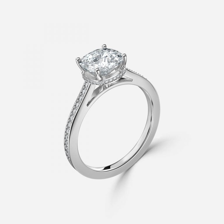 Inez Cushion Hidden Halo Moissanite Engagement Ring