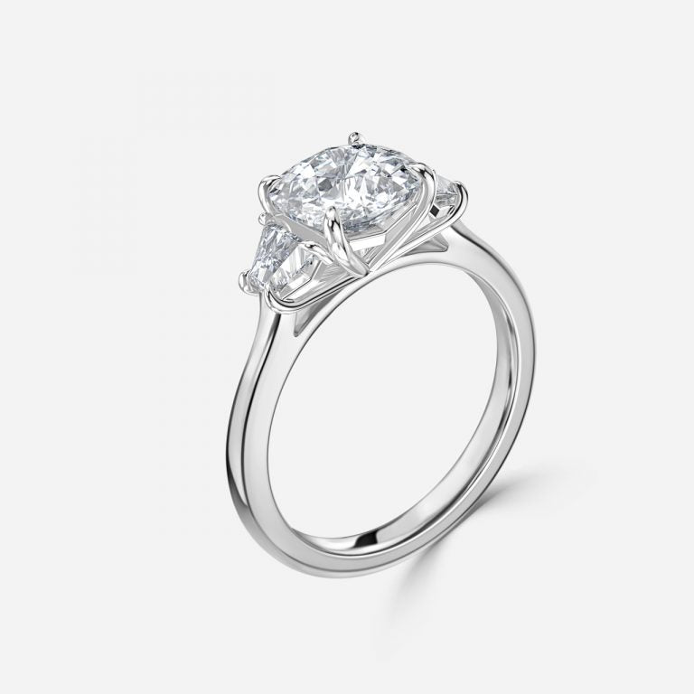 Rain Cushion Three Stone Moissanite Engagement Ring