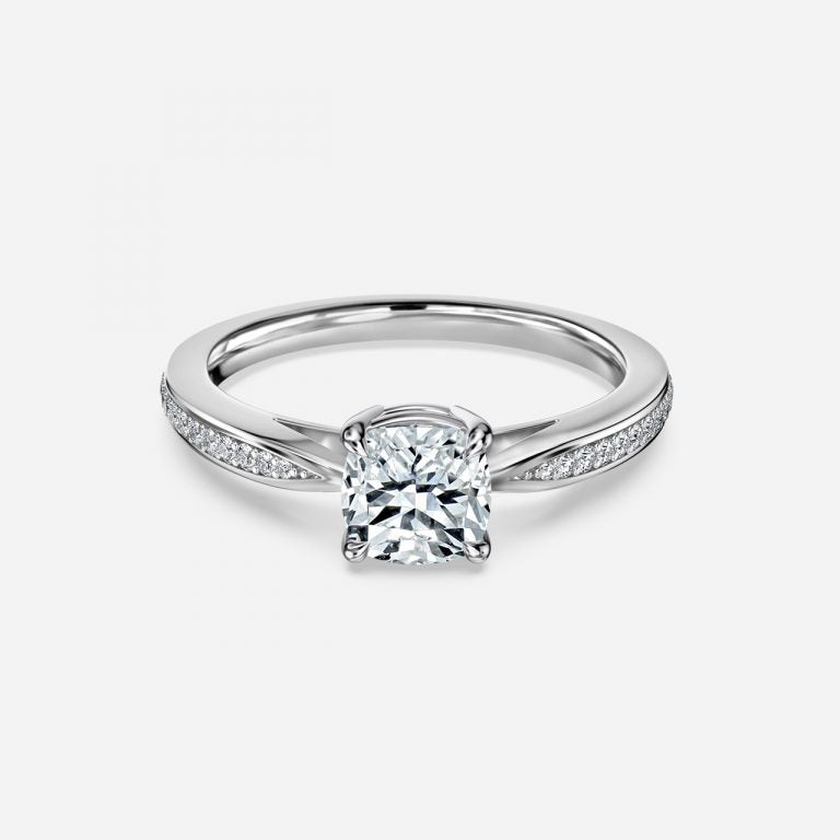 Isolde Cushion Diamond Band Moissanite Engagement Ring