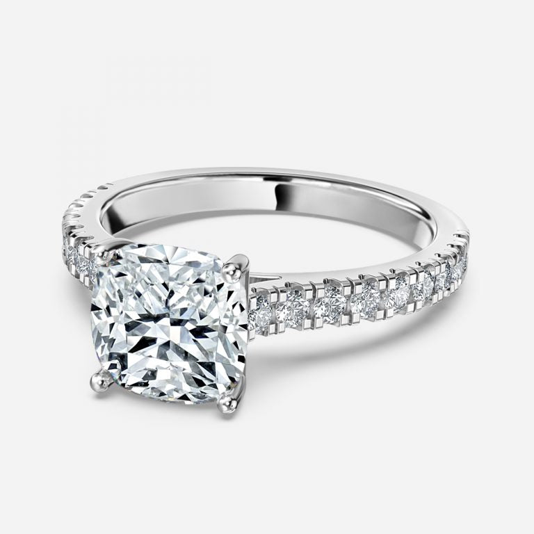 Halcyon Cushion Diamond Band Moissanite Engagement Ring