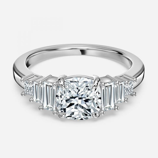 Fabiola Cushion Three Stone Moissanite Engagement Ring