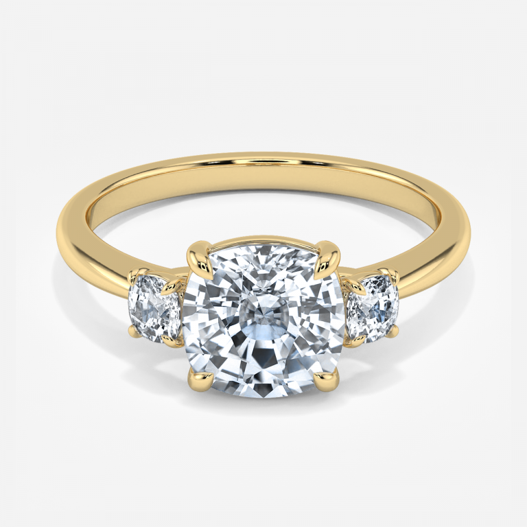 Saskia Cushion Three Stone Moissanite Engagement Ring