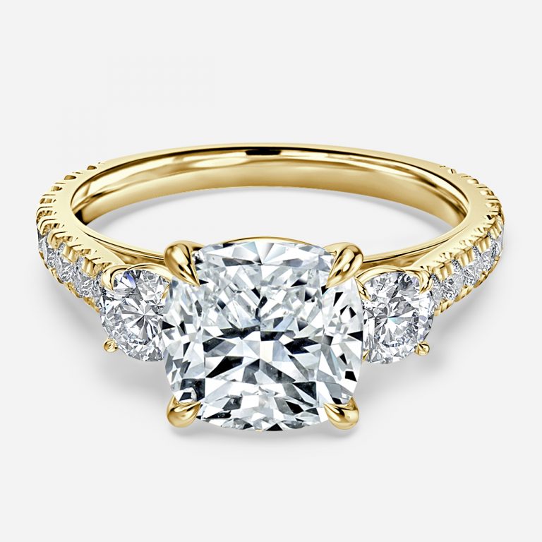 Oriana Cushion Three Stone Moissanite Engagement Ring