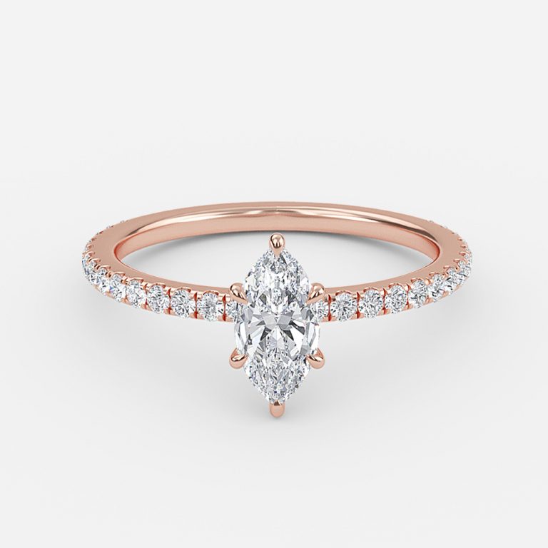 Zeni Marquise Diamond Band Moissanite Engagement Ring