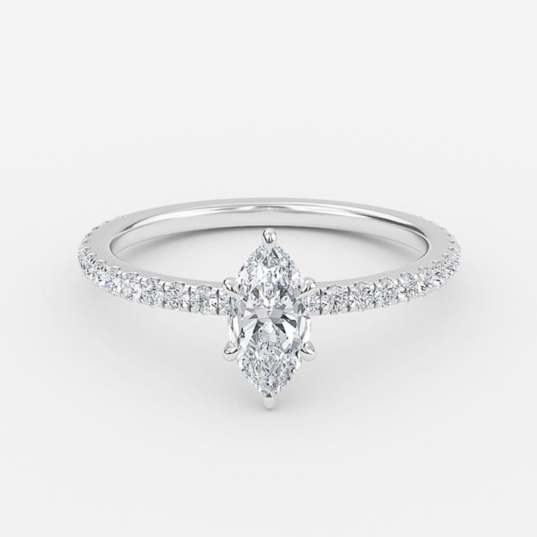 Zeni Marquise Diamond Band Moissanite Engagement Ring