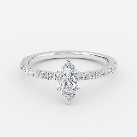 Zeni Marquise Diamond Band Moissanite Engagement Ring