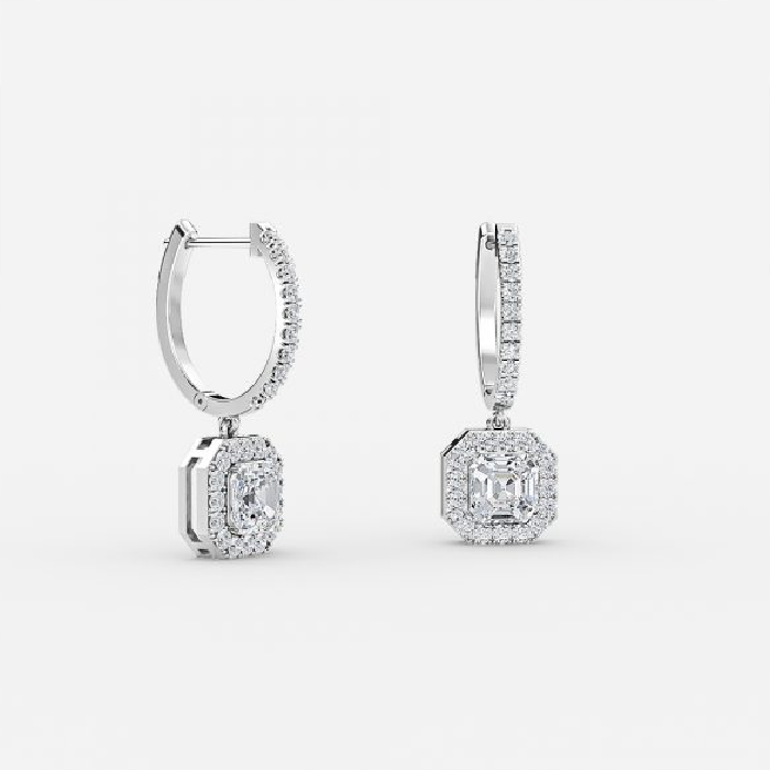 Asscher Moissanite Halo Drop Earrings