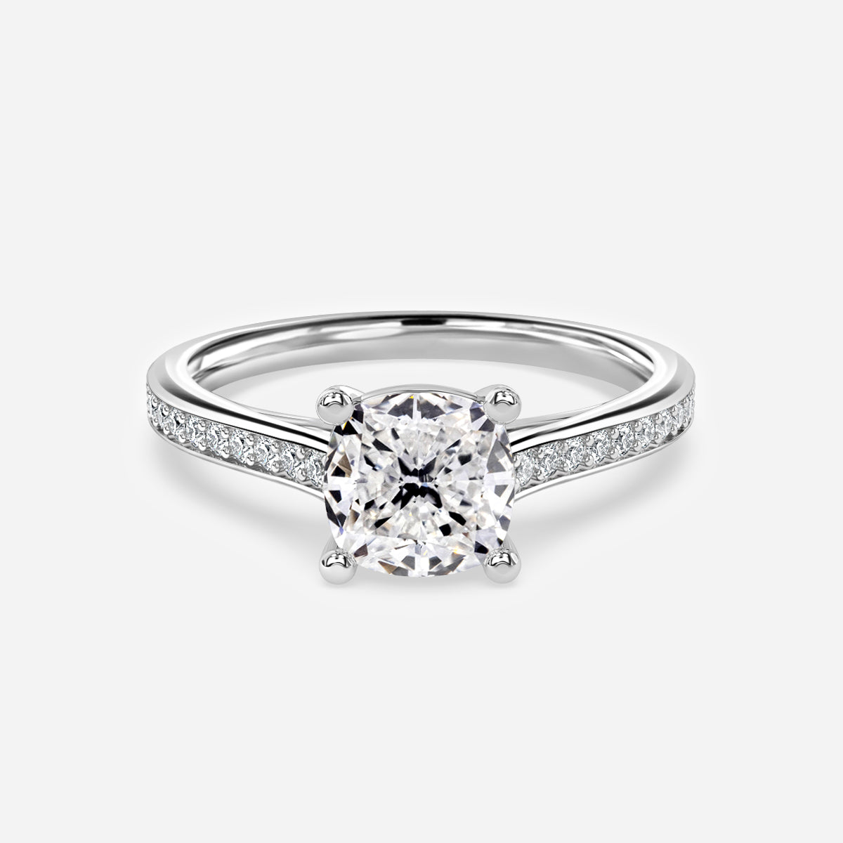 Portia Cushion Diamond Band Moissanite Engagement Ring