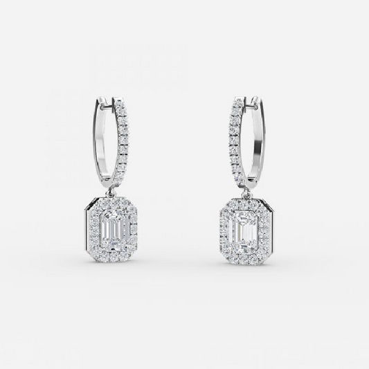 Emerald Moissanite Halo Drop Earrings