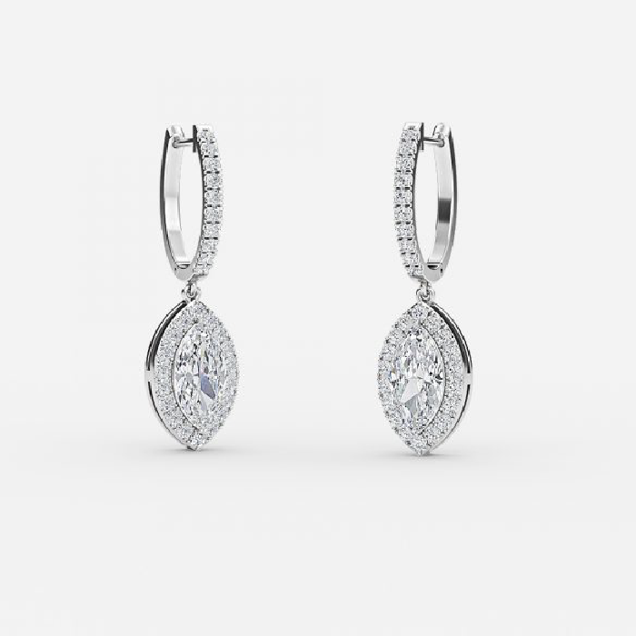 Marquise Moissanite Halo Drop Earrings