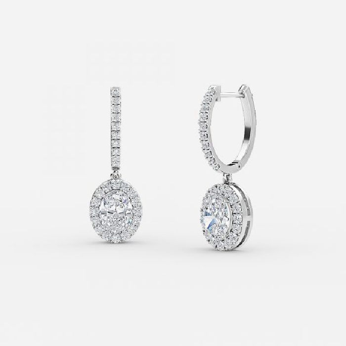 Oval Moissanite Halo Drop Earrings