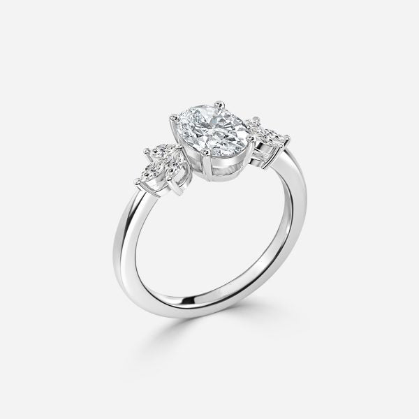 Anong Oval Three Stone Moissanite Engagement Ring