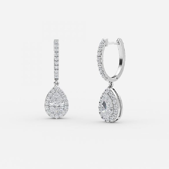 Pear Moissanite Halo Drop Earrings