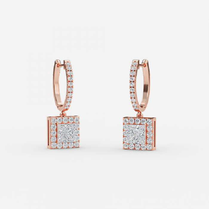 Princess Moissanite Halo Drop Earrings