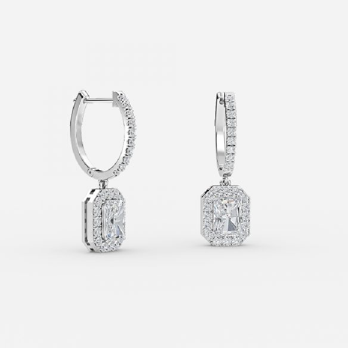 Radiant Moissanite Halo Drop Earrings