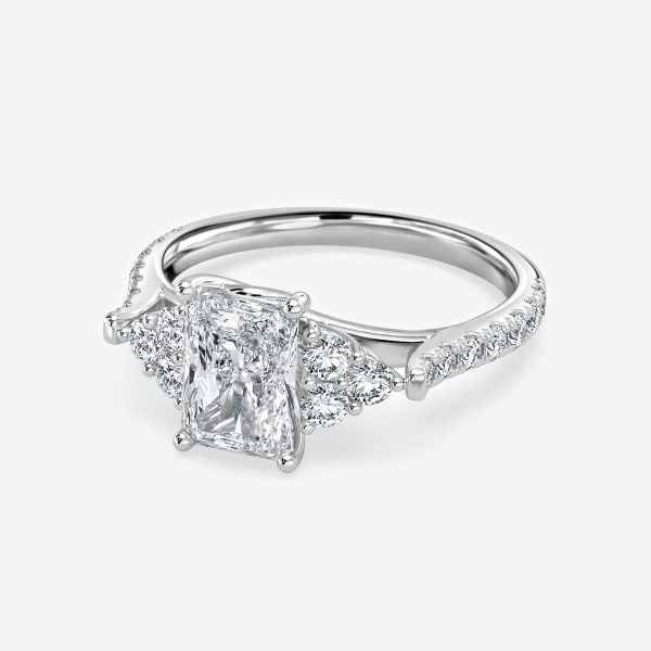 Galatea Radiant Three Stone Moissanite Engagement Ring