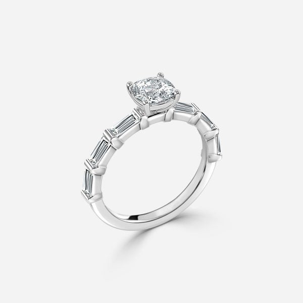 Lark Cushion Diamond Band Moissanite Engagement Ring