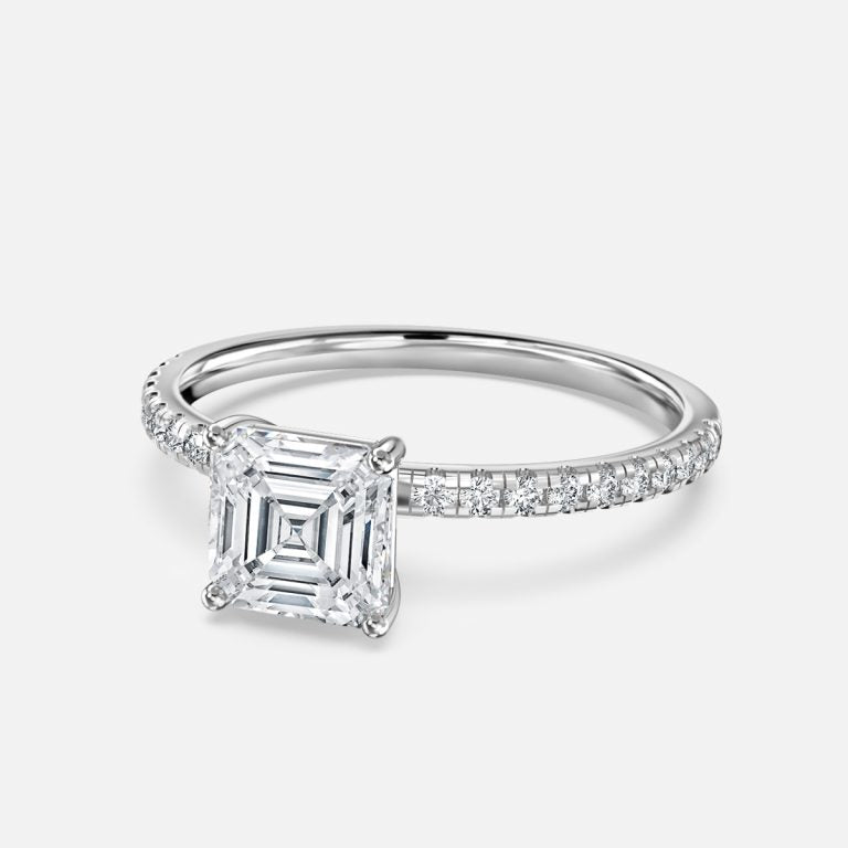 Yati Asscher Diamond Band Moissanite Engagement Ring