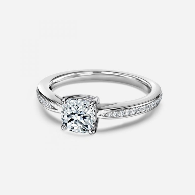 Isolde Cushion Diamond Band Moissanite Engagement Ring