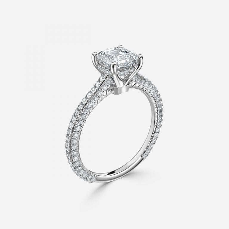 Kalaya Asscher Hidden Halo Moissanite Engagement Ring