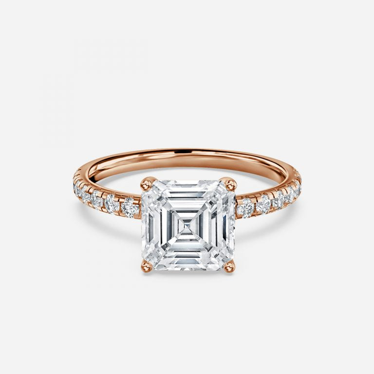 Vittoria Asscher Diamond Band Moissanite Engagement Ring