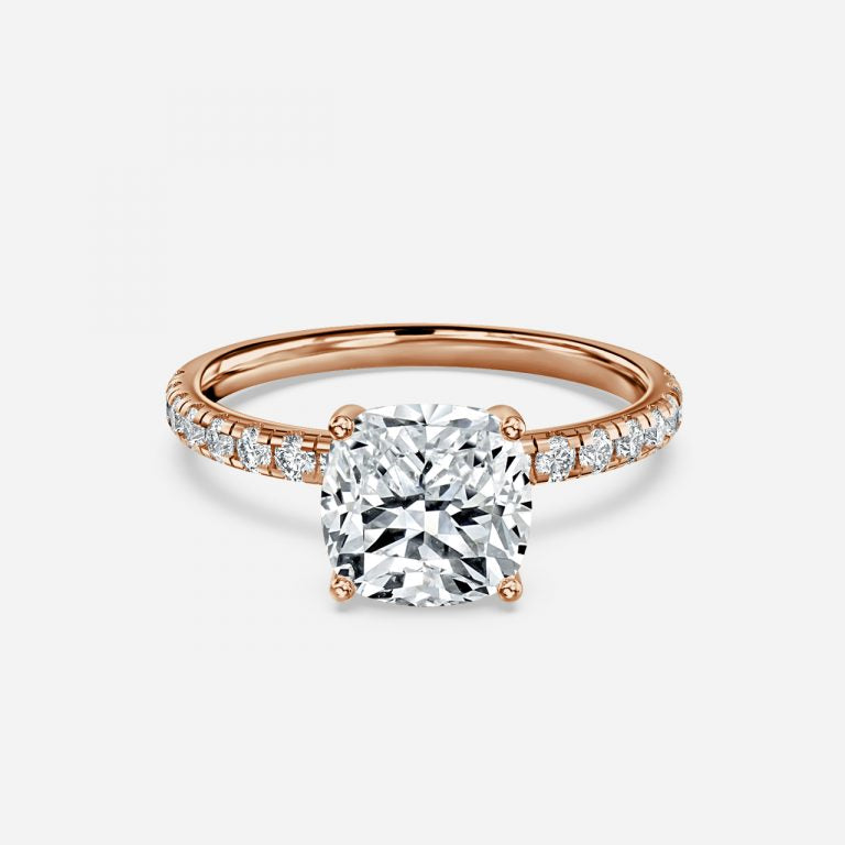 Vittoria Cushion Diamond Band Moissanite Engagement Ring