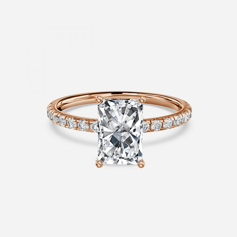 Vittoria Radiant Diamond Band Moissanite Engagement Ring