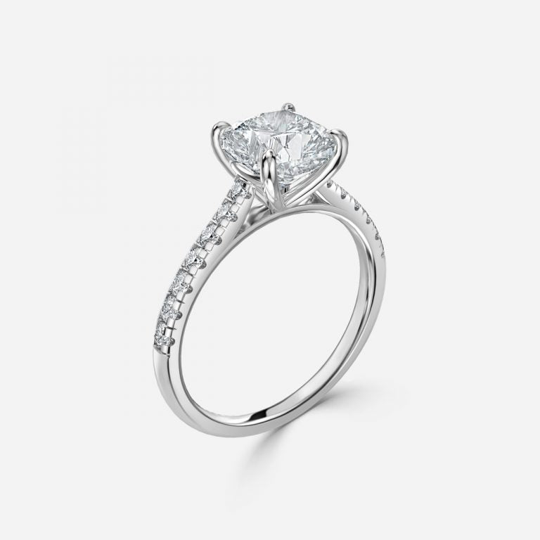 Clio Cushion Diamond Band Moissanite Engagement Ring