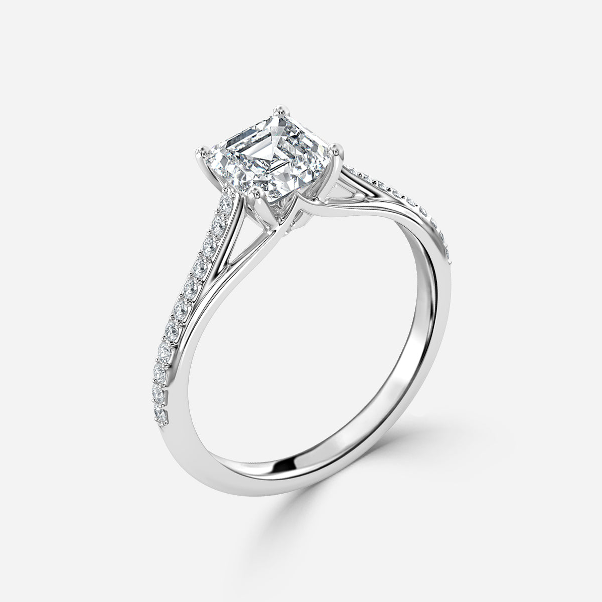 Jessamine Asscher Diamond Band Moissanite Engagement Ring