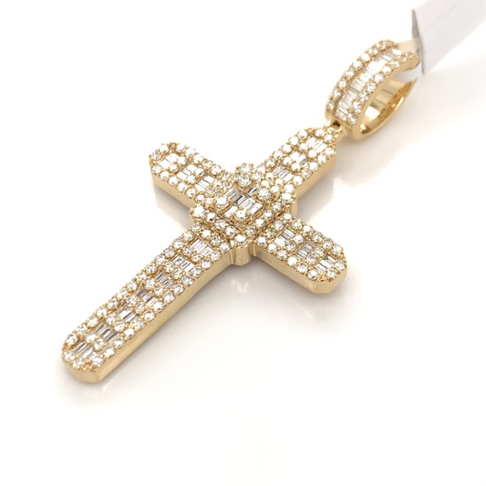 3.00 CT Moissanite Iced Out Baguette Cross Pendant