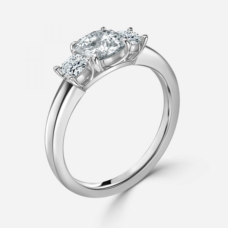 Tabitha Cushion Three Stone Moissanite Engagement Ring