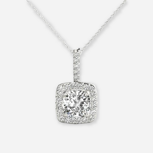 Cushion Moissanite Halo Pendant