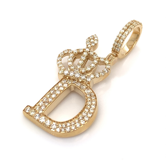 1.30 CT Moissanite Iced Out Letter "D" Queen Crown Pendant