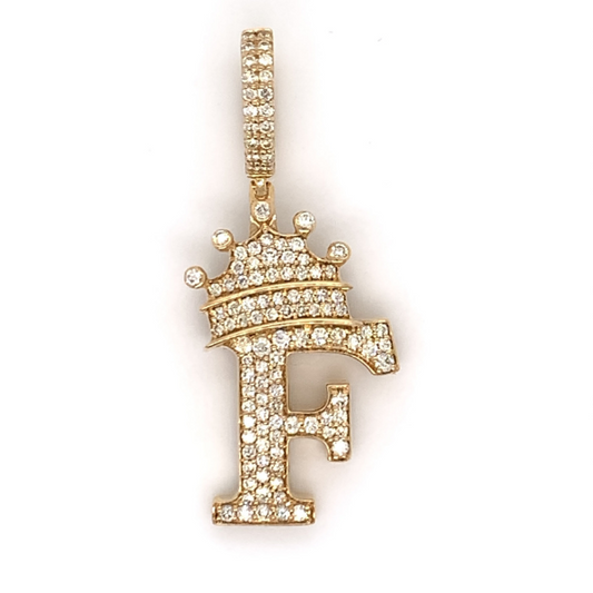 1.30 CT Moissanite Iced Out Letter "F" King Crown Pendant